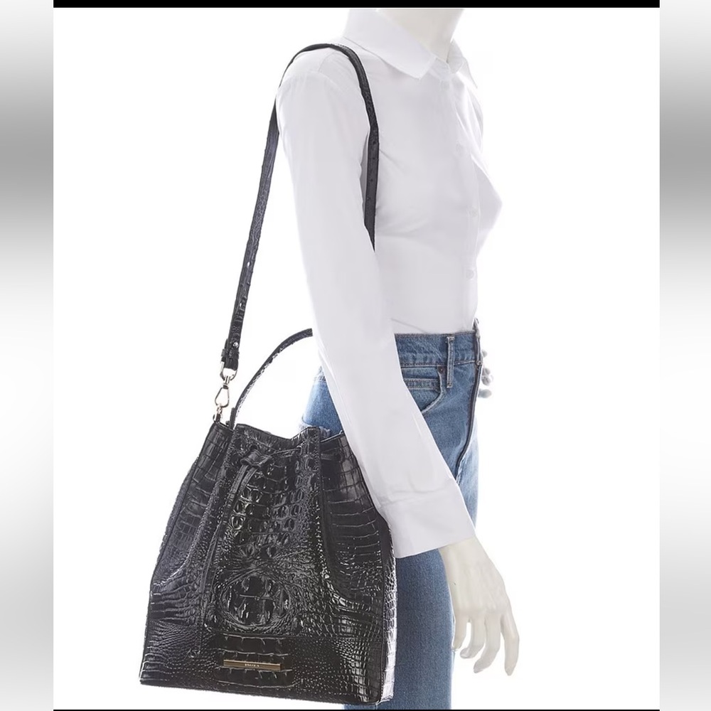 NWT Brahmin Large Marlowe Black Cascata Woven Leather Bucket Shoulder Bag - Picture 16 of 16
